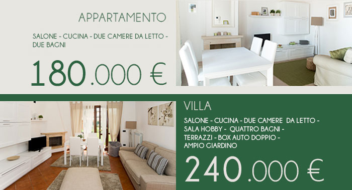 Appartamenti compreso di arredo a 185.000€. Ville comprese di arredo a 235.000€